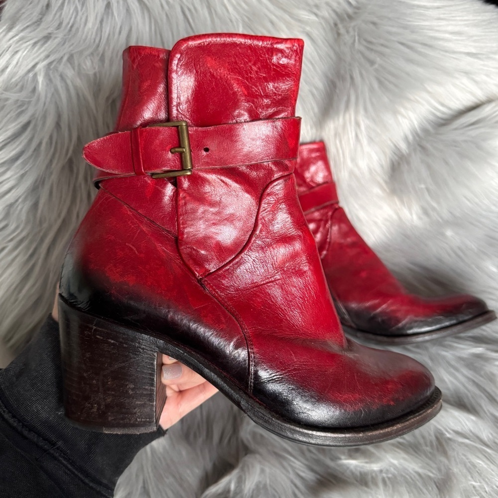 🔥 JO GHOST Italian Red Ombre Leather Ankle Boots Size 37 🔥